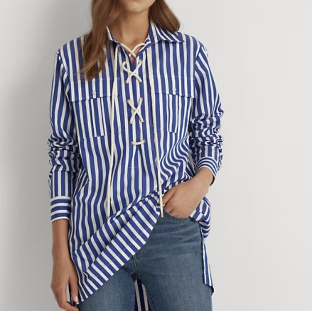 Lauren Ralph Lauren Striped Nautical Rope Tie Tunic Shirt Sz M NWT